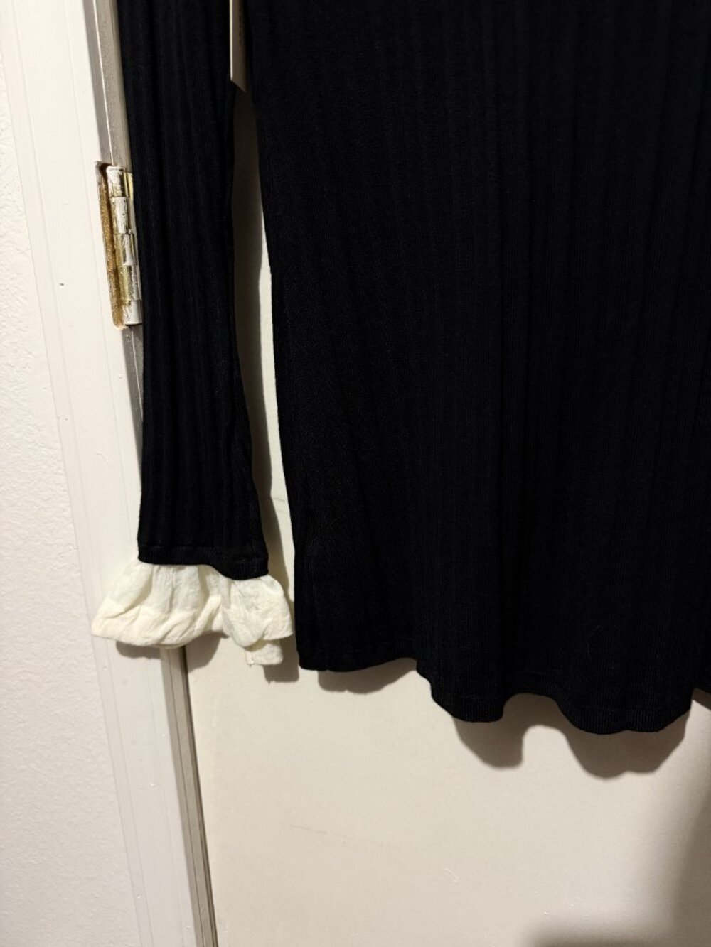 NWT by Anthropologie Black Ribbed Knit Ruffle Collar Layered Sweater Top - M - Picture 13 of 16